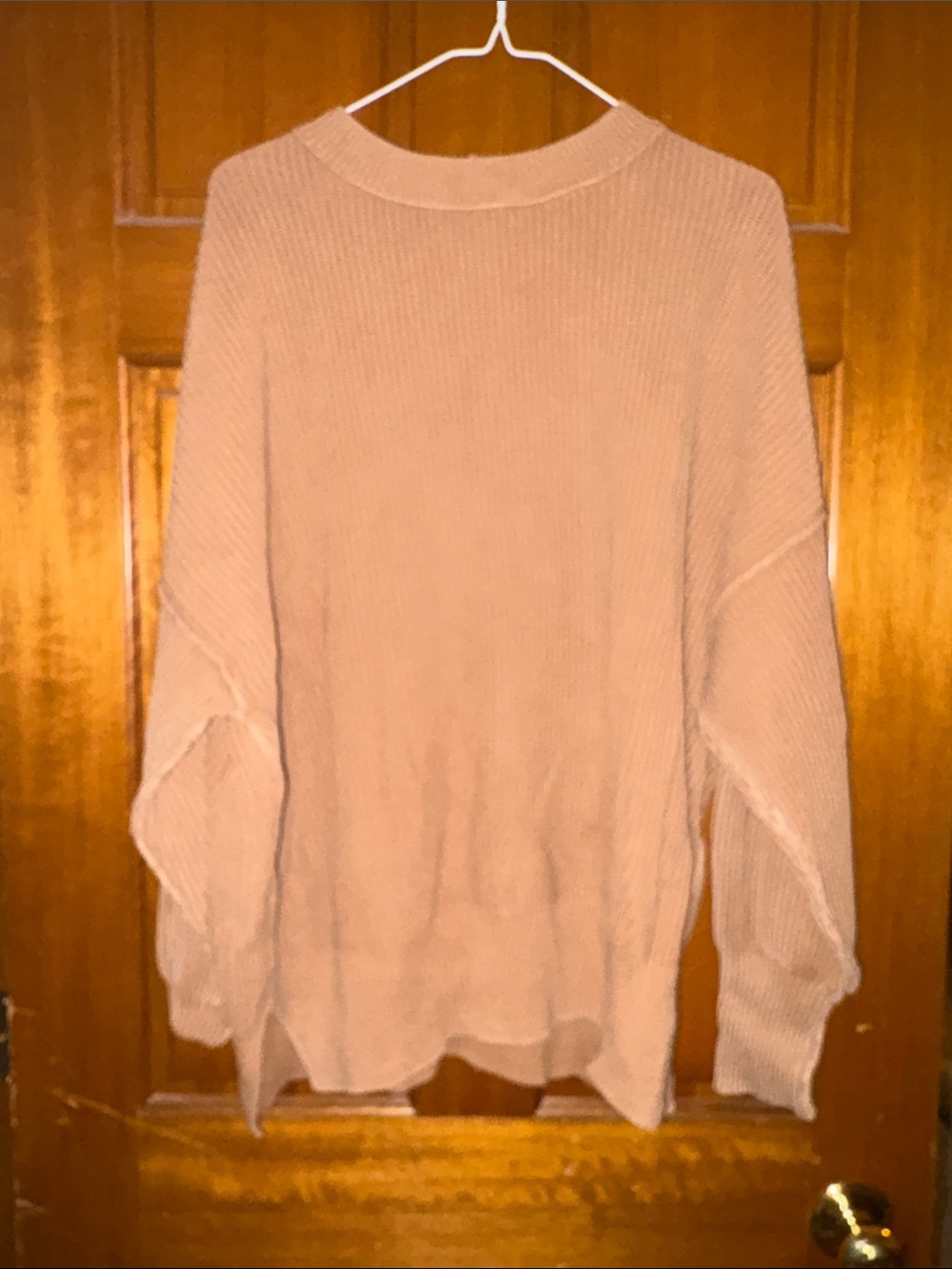 aerie Oversized Cream Ribbed Crewneck Sweater